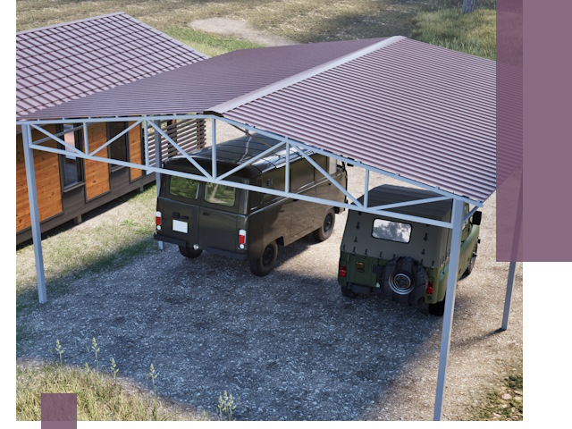 Двускатные навесы под ключ в Каменке — изготовление и монтаж